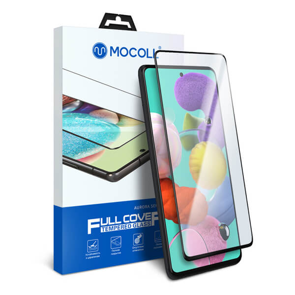 Защитное стекло MOCOLL полноразмерное 2.5D для Samsung A02S / A02 / A12 / A21 Черное (серия Aurora)_0